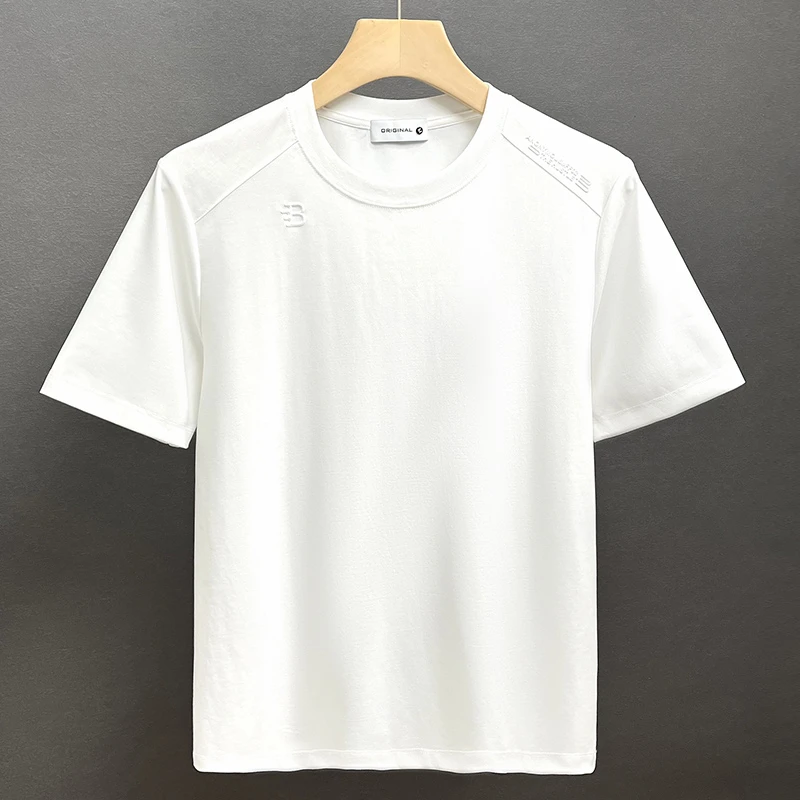 凉感短袖t恤男士2025新款夏季字母压胶体恤百搭时尚半袖衫男款