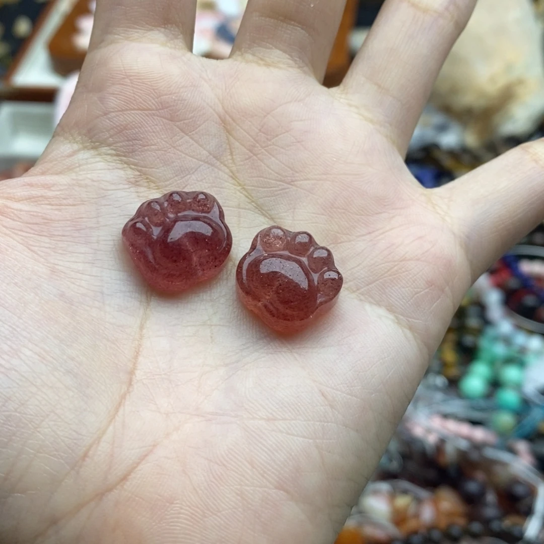 玛瑙/玉髓未镶嵌珠宝半成品一个装纯天然13mm鸽血红草莓晶猫爪