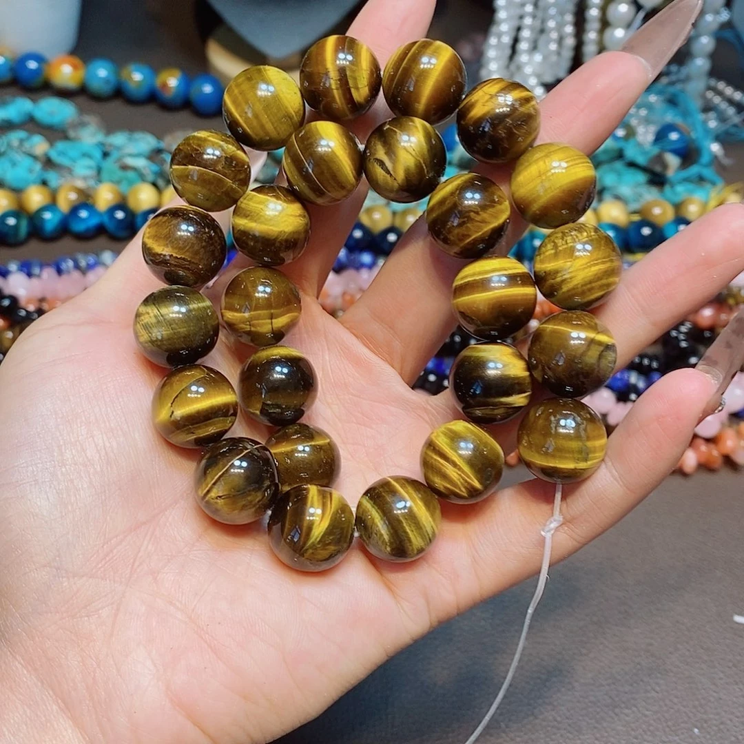 玛瑙/玉髓散珠天然A货黄虎眼一条16mm