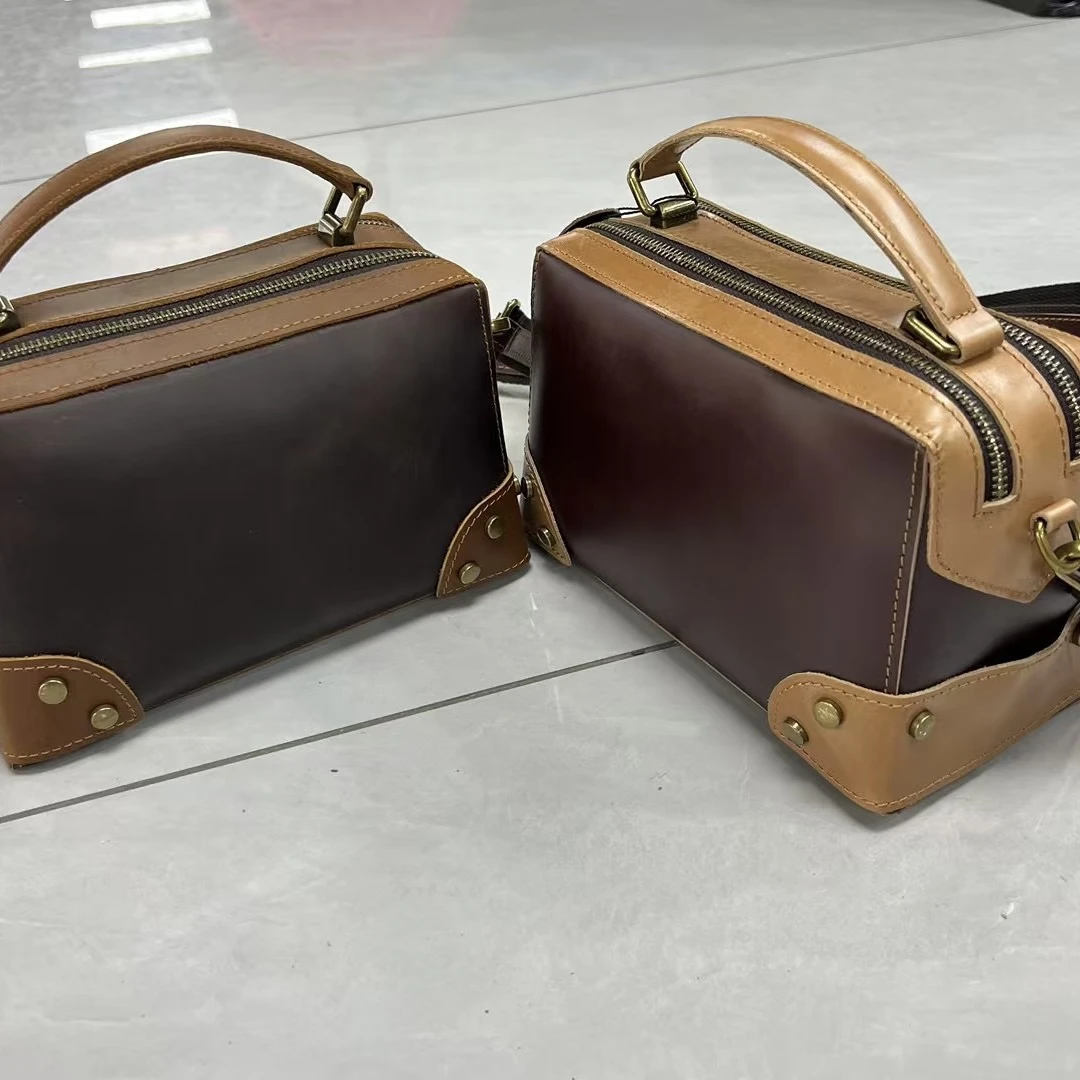 女款时尚潮流拼色牛皮手提单肩斜挎包