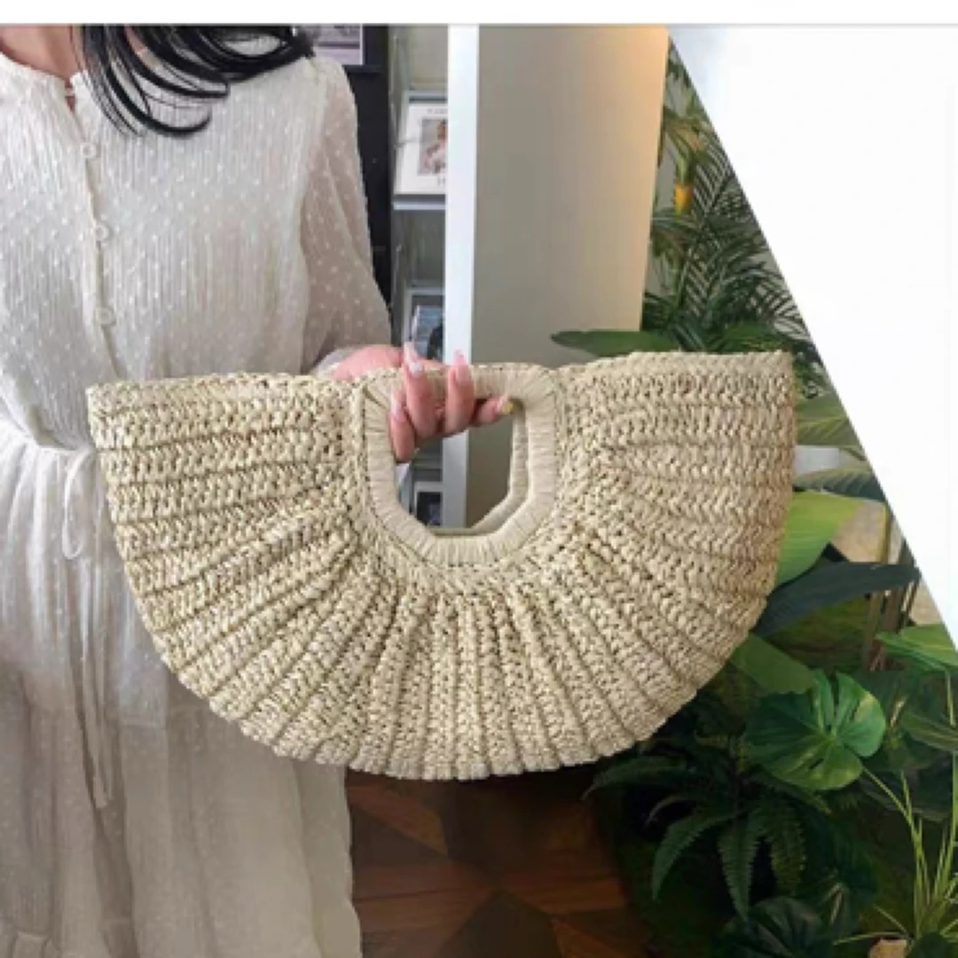 【海浪少女】编织包方形编织车缝线手提包时尚藤编夏季日奢风