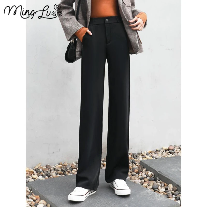 西装阔腿裤女春秋冬季高腰显瘦窄版垂感直筒休闲黑色拖地西裤长裤