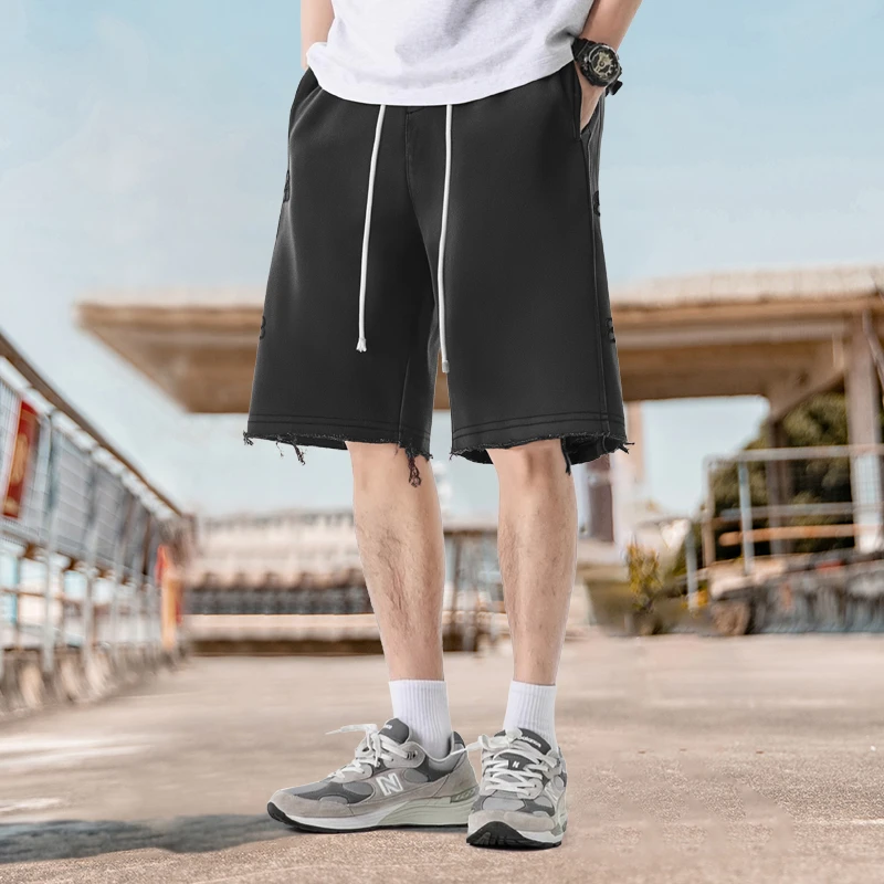 纺布者潮牌大码男装胖子夏季字母刺绣百搭休闲五分直筒短裤X1946