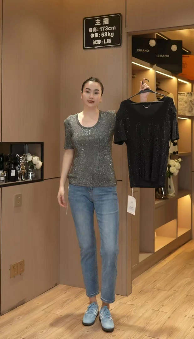 （清货款）夏季新款烫钻T恤重工气质满钻短袖上衣