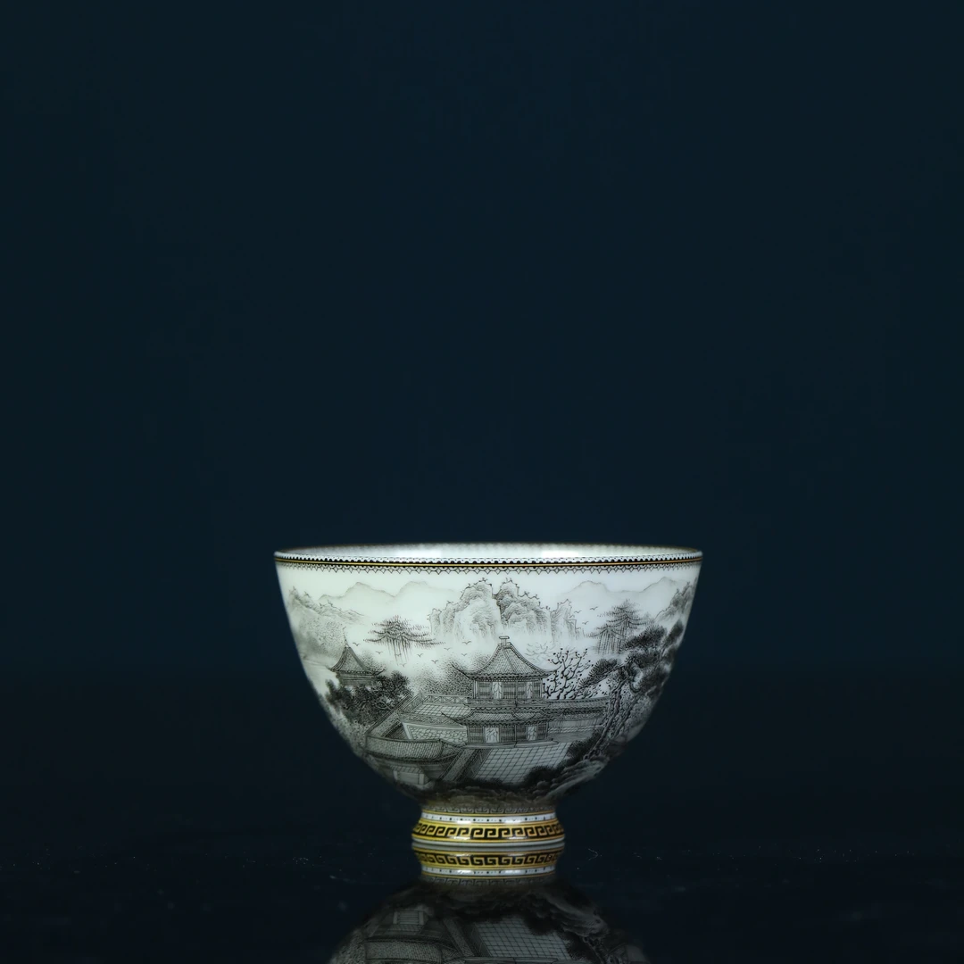 墨尚观山琼楼玉宇鸡心杯复古手绘茶杯白瓷品茗杯茶具陶瓷主人杯