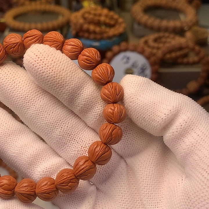 水***鱼桃核手串秦岭龙纹