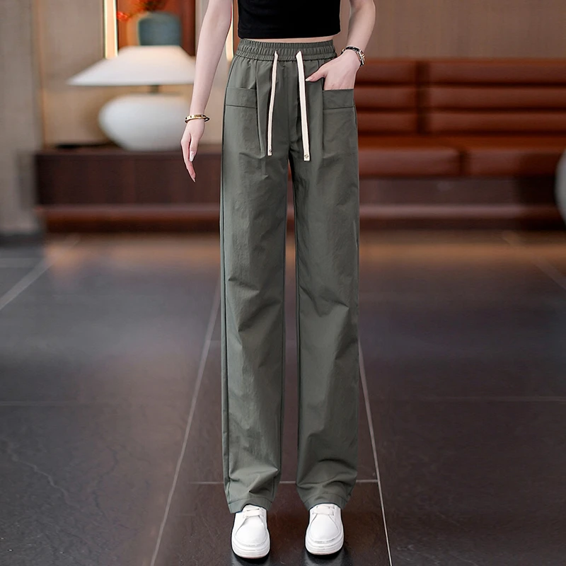 冰丝速干直筒工装裤女士2025新款夏季薄款高腰显瘦宽松休闲运动裤