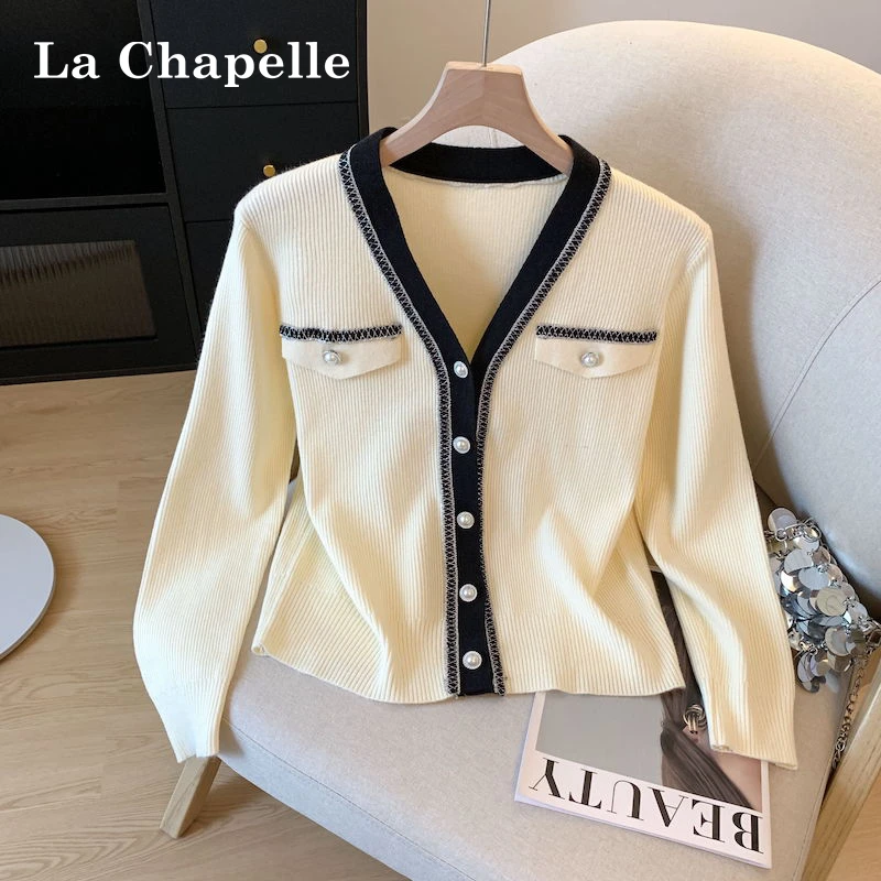 拉夏贝尔法式chic设计感小香风开衫2025秋季新款撞色针织气质上衣