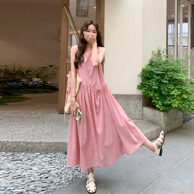 法式温柔风无袖连衣裙2025夏季新款甜美气质韩系ins风小个子A字裙