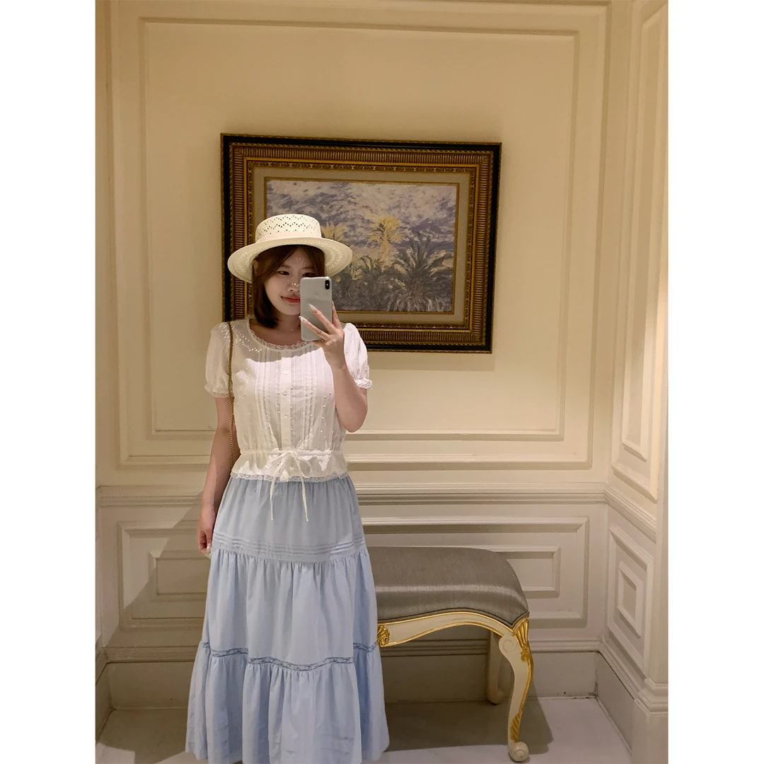 酒心微胖定制  纯净画本 夏季纯色百搭蕾丝通勤休闲A摆长半裙