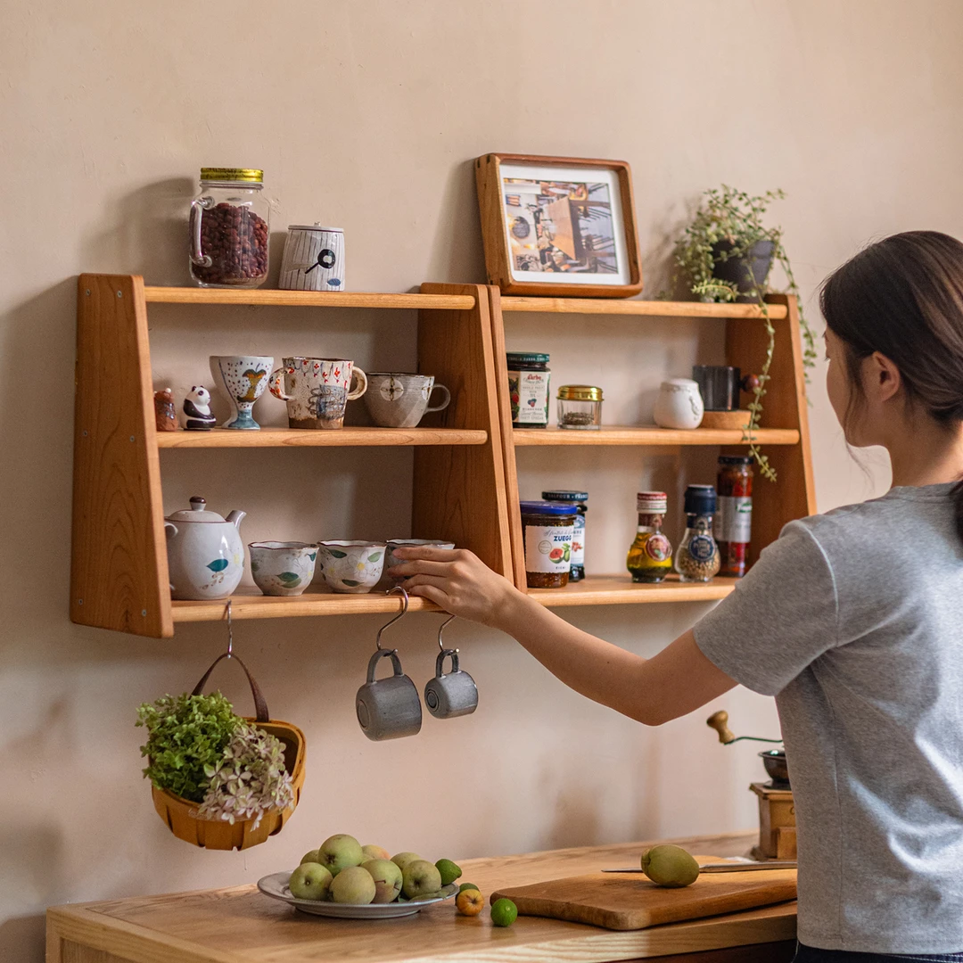 掬涵北欧简约风实木墙面置物架壁挂客厅玄关墙壁储物桌面收纳架