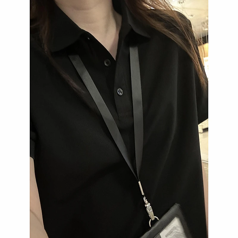 黑色美式基础款正肩 polo衫短袖男款夏季高级感打底衫翻领修身t恤