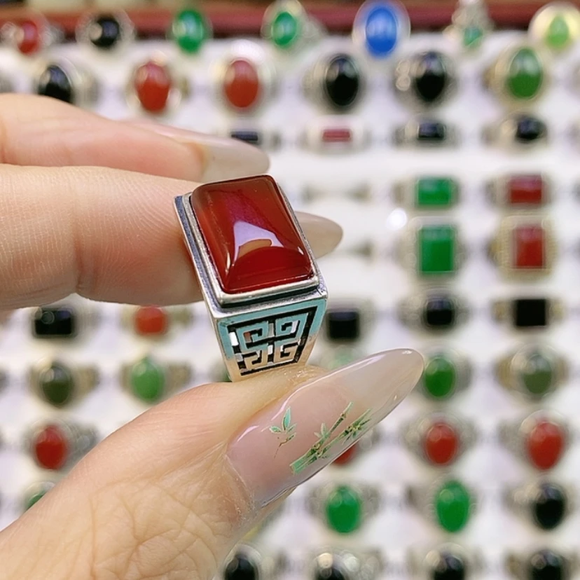 【闪购商品】银S925镶嵌戒指玛瑙/玉髓遵**哥