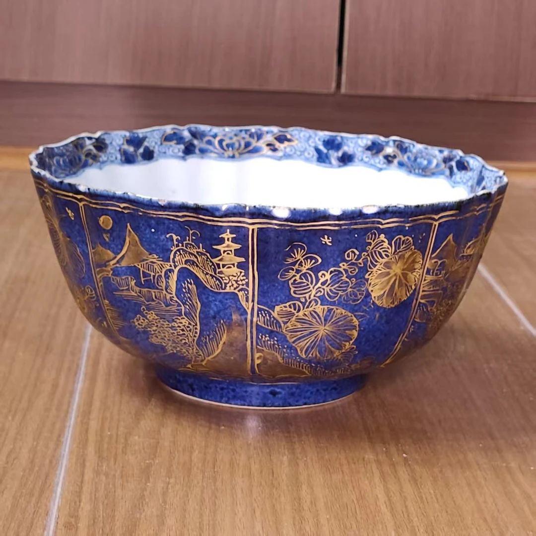 419 清 康熙 祭蓝釉描金花口碗-407