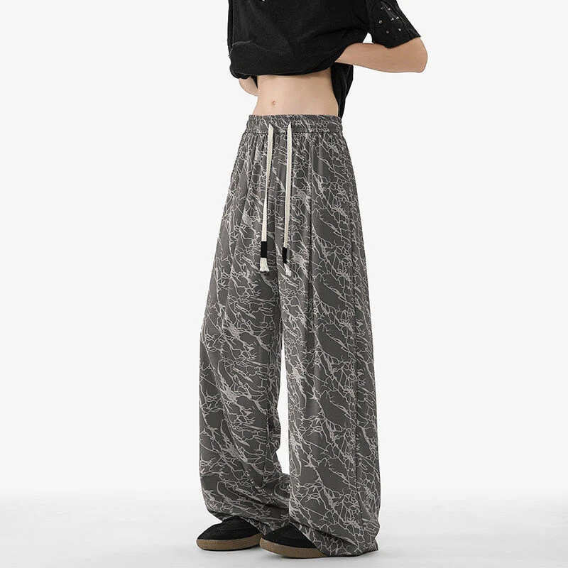 美式夏季扎染薄款休闲裤男生潮流休闲大码宽松直筒百搭阔腿长裤