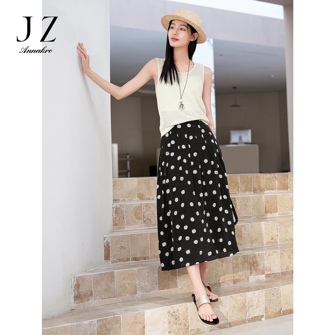 【粉丝专享】【绝世名伶】玖姿安娜蔻KWFX20023复古波点桑蚕丝半身裙