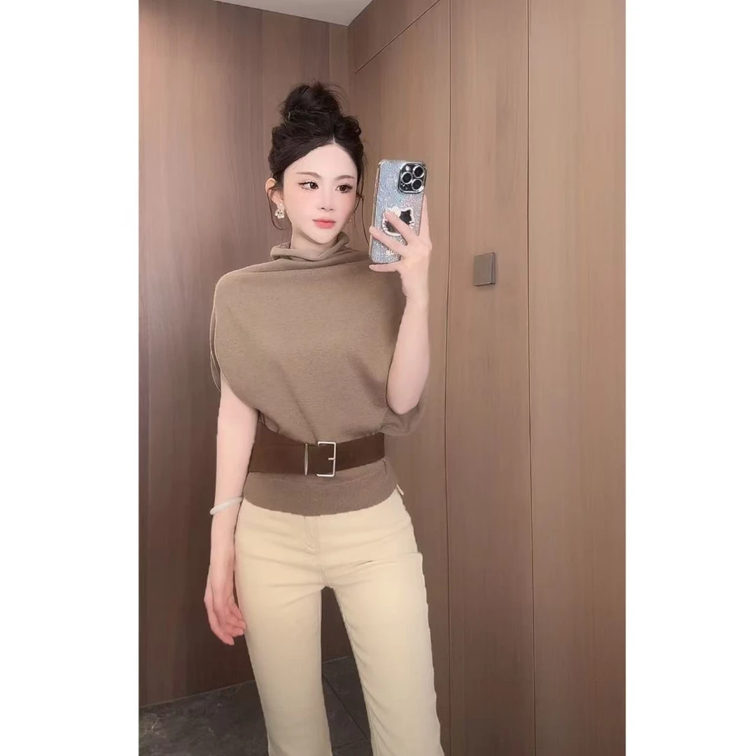 曼曼【慵懒秋意】宽松蝙蝠袖高领针织衫25950#