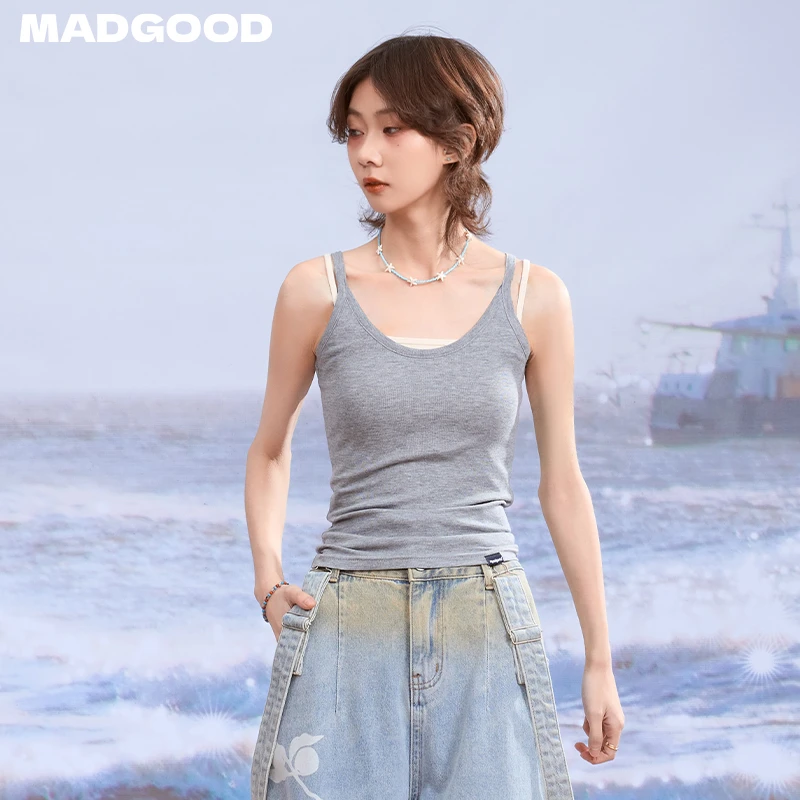 madgood马得工地日系天丝绵羊毛针织细带紧身吊带背心BX251087