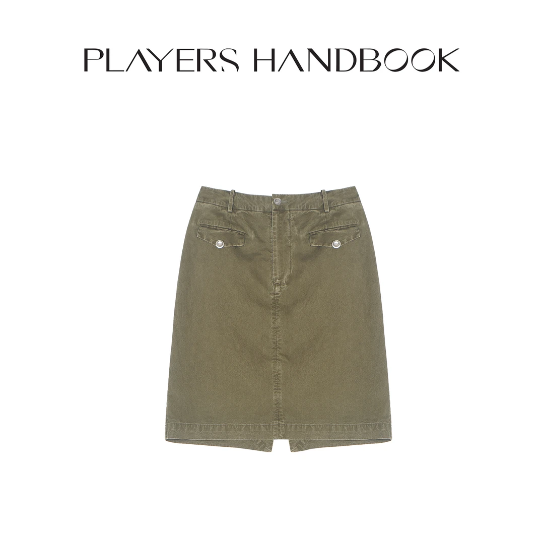 Players Handbook 《苔藓》潮流小众复古洗水工装包臀中裙 PH1867