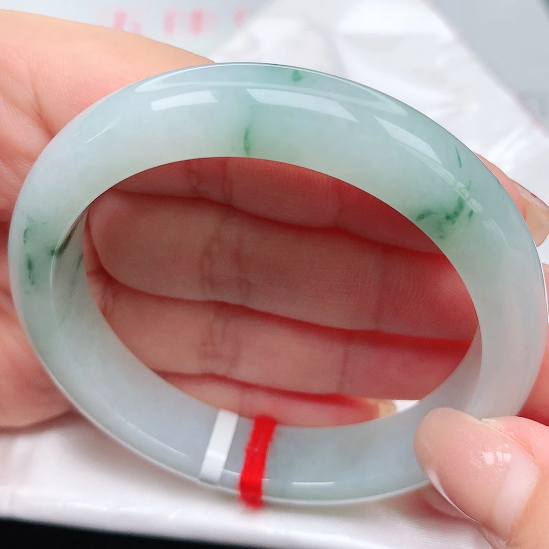 翡翠手镯未镶嵌冰胶飘花37完美