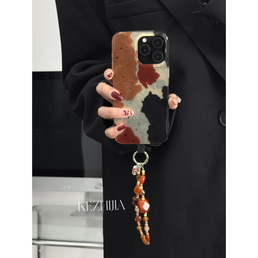 【壳之】高级艺术泼墨黑棕拼色适用苹果16/15/14/13Promax手机壳