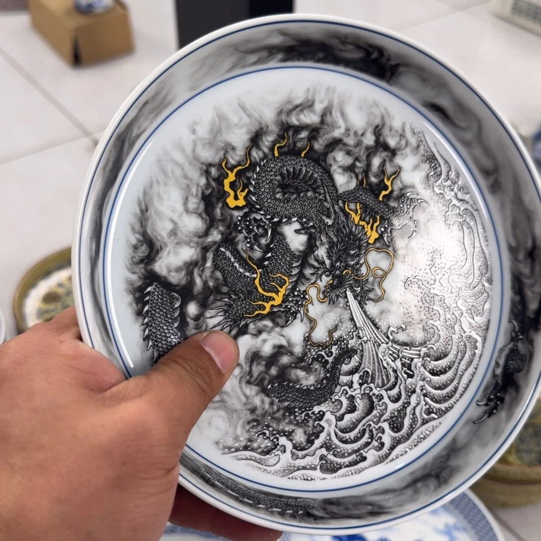 摆件黑墨龙吸水大壶承