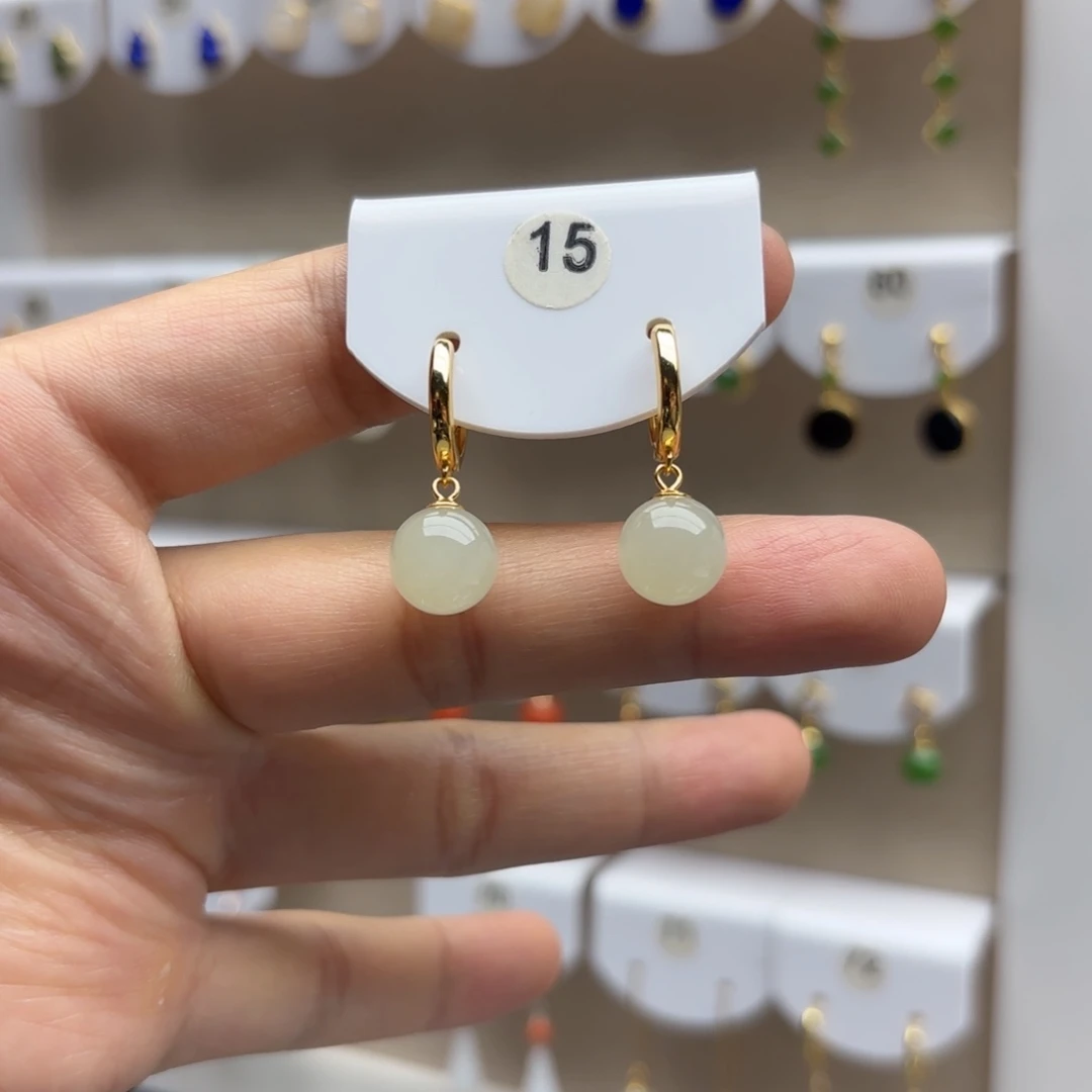 银S925镶嵌和田玉耳饰