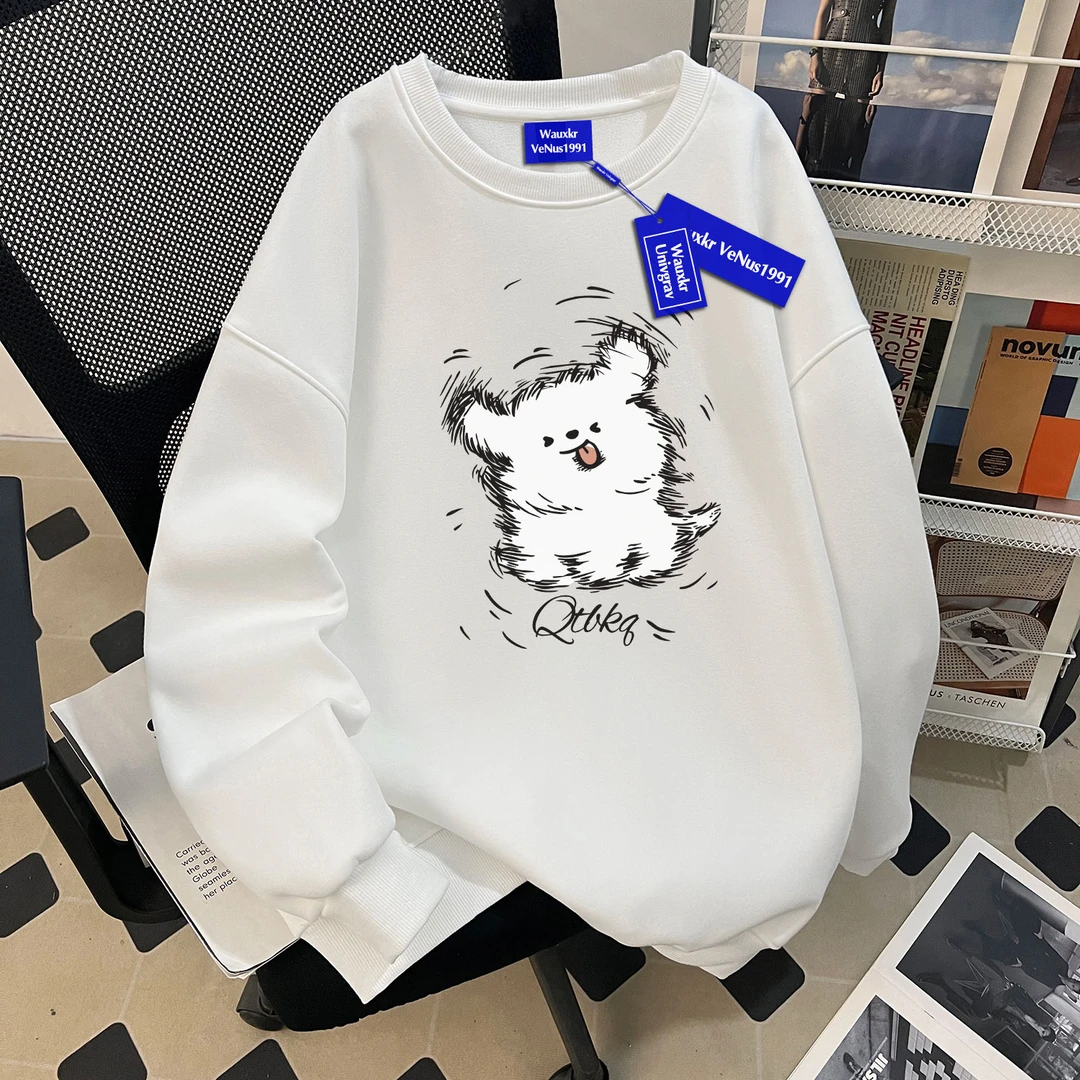 女童早秋新款圆领卫衣可爱甩头小狗印花休闲风中大童潮流ins上衣