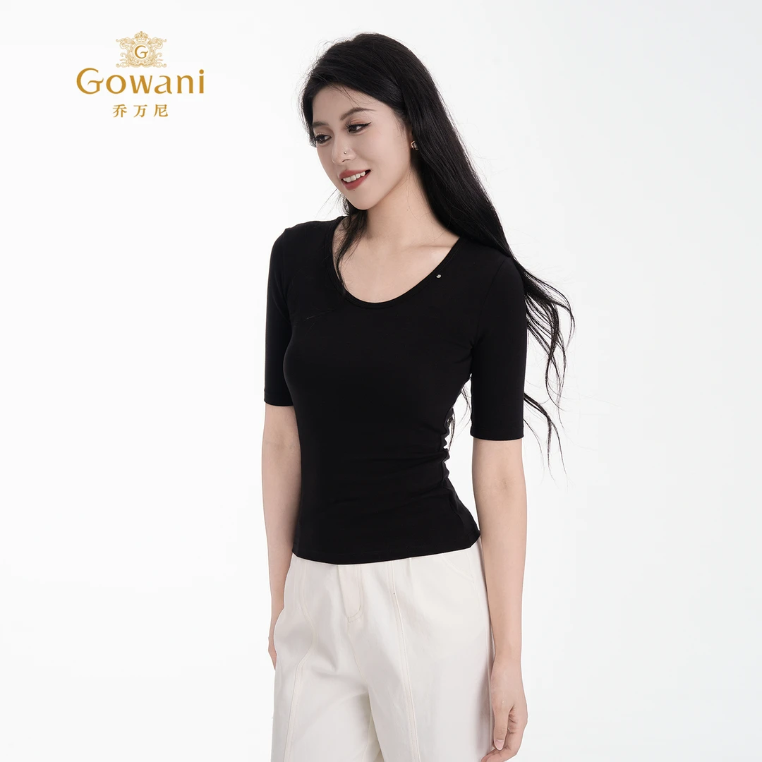 Gowani/乔万尼显瘦气质夏季罗纹T恤丝光莫代尔棉弹力内搭EZ2C143