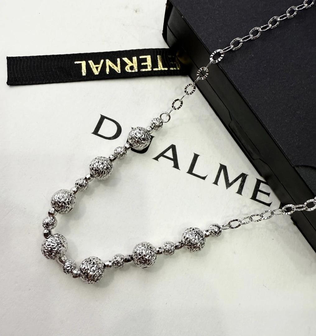 链子925银 链子轻奢925银CNC碎冰冰圆珠太阳花项链生日礼物74cm