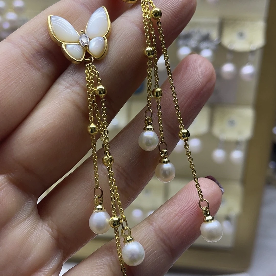 淡水珍珠耳饰银S925镶嵌