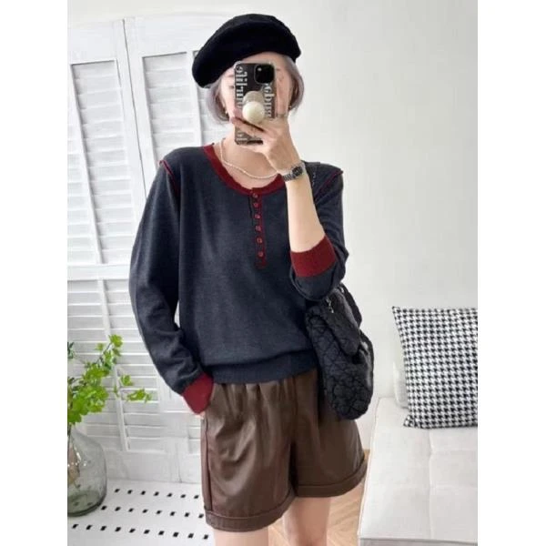 玲姐定制-休闲设计感小众单排扣针织毛衣280920