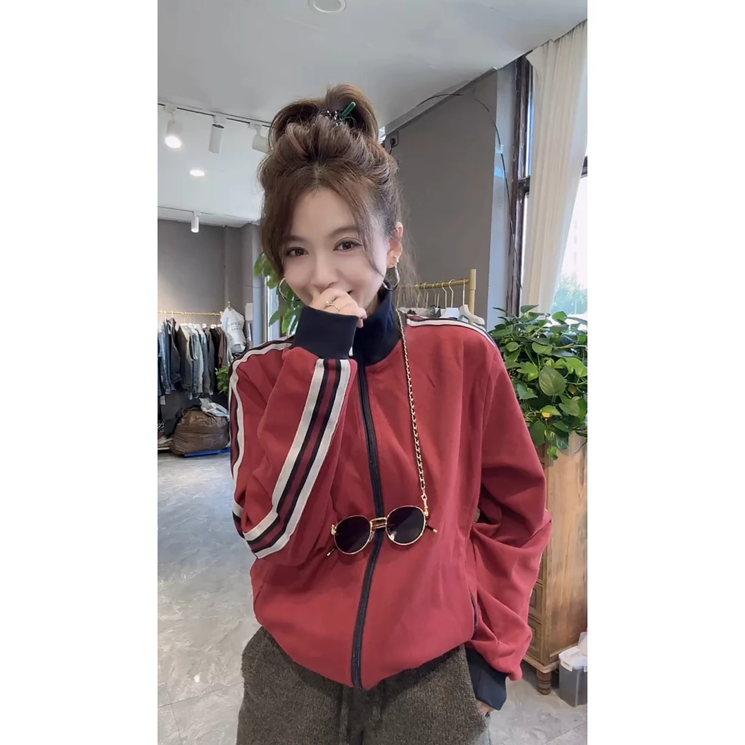 2025秋季新款气质减龄撞色拉链立领卫衣女百搭洋气休闲风外套上衣