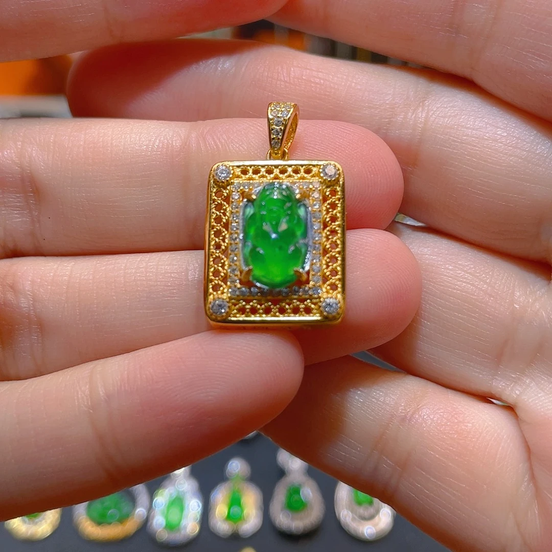 翡翠银S925镶嵌吊坠(不含链)