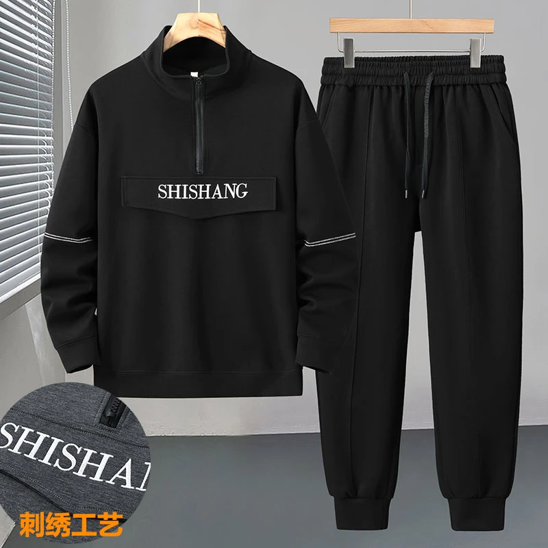 360斤嘻哈痞帅大码男士潮流套装半开拉链卫衣宽松显瘦收口裤潮胖