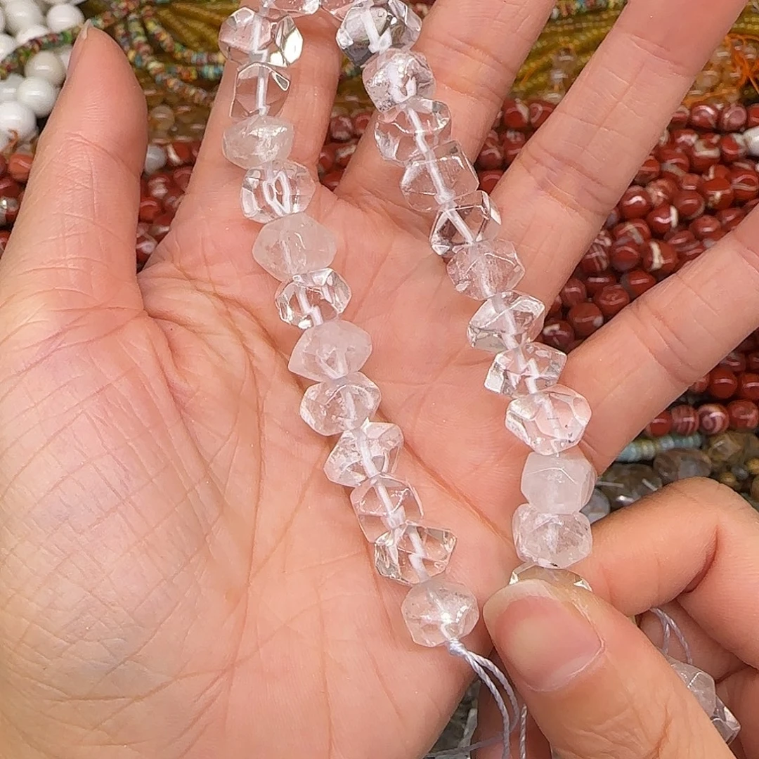 玛瑙/玉髓合金珠宝半成品白水晶9mm冲角半条