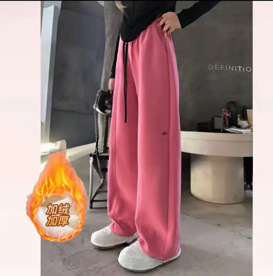 2025新款休闲裤外穿阔腿裤长裤秋季卫裤加绒加厚冬季刺绣高腰