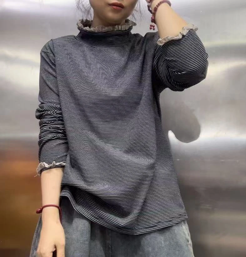 条纹花边领白搭打底252569