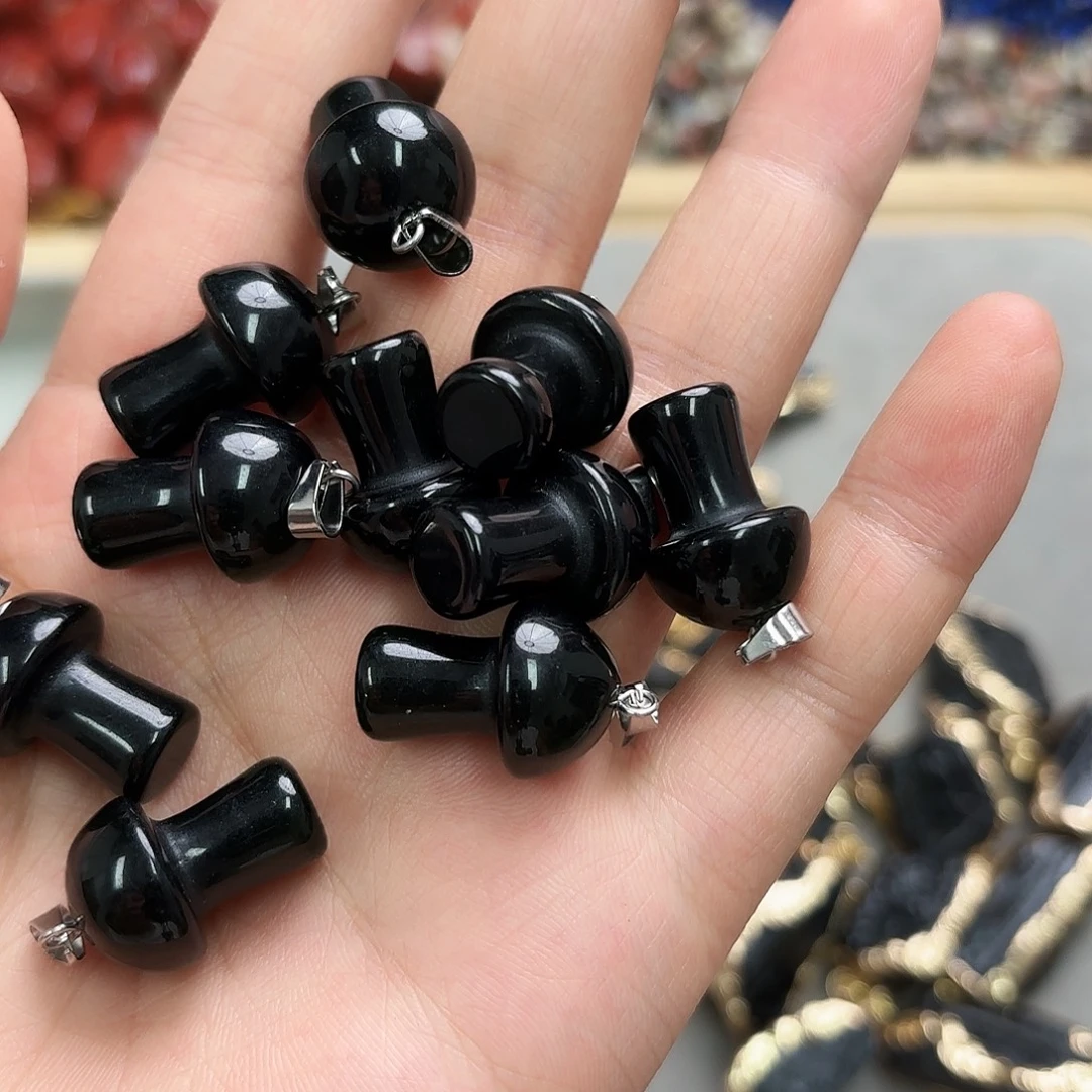 未镶嵌玛瑙/玉髓珠宝半成品黑耀蘑菇3颗