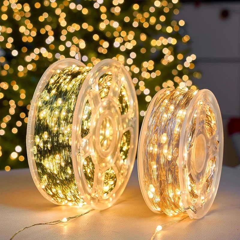 圣诞树灯串绿线铜丝灯装饰满天星户外防水圣诞节日布置氛围彩灯