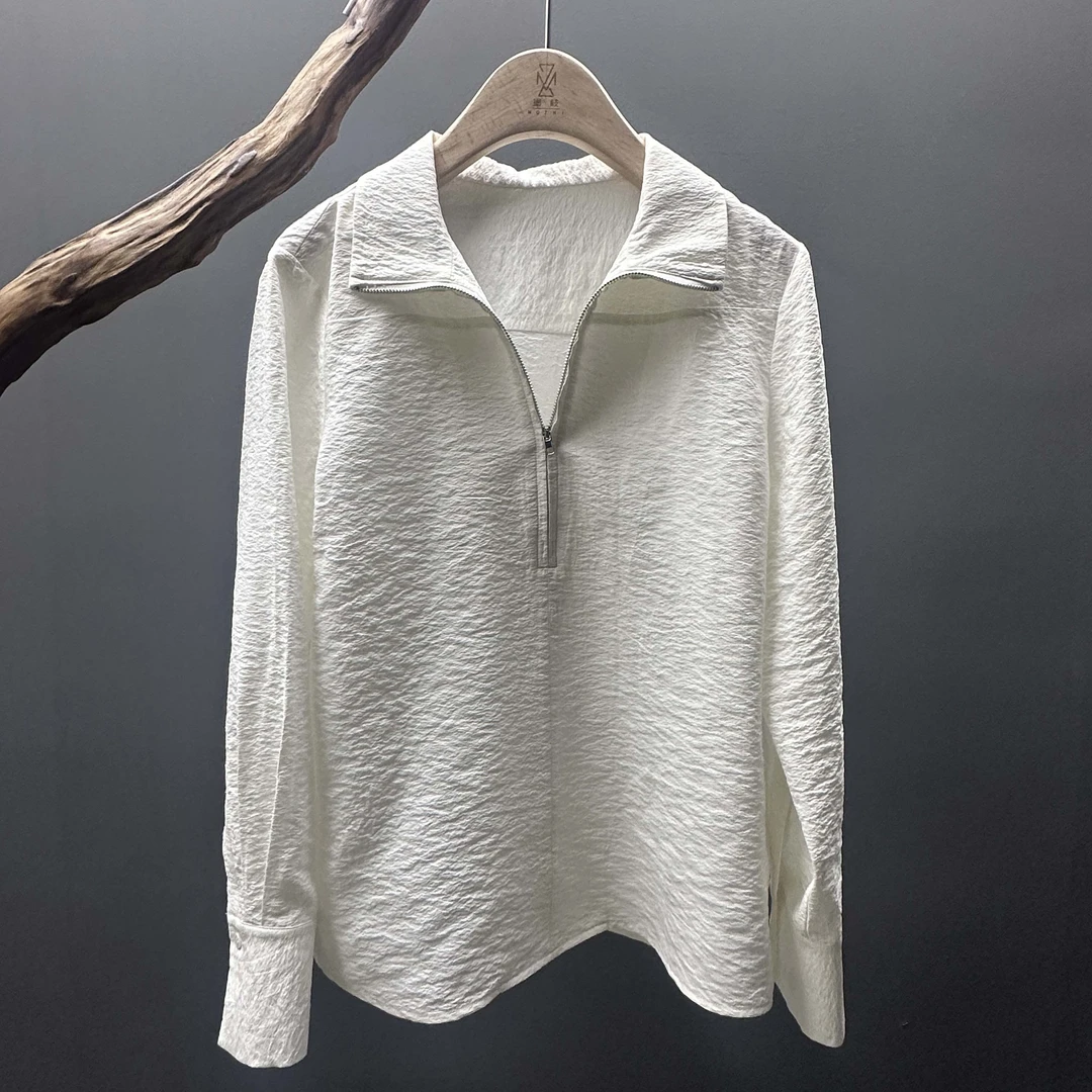 半拉链砂洗百搭桑蚕丝衬衣S9009857