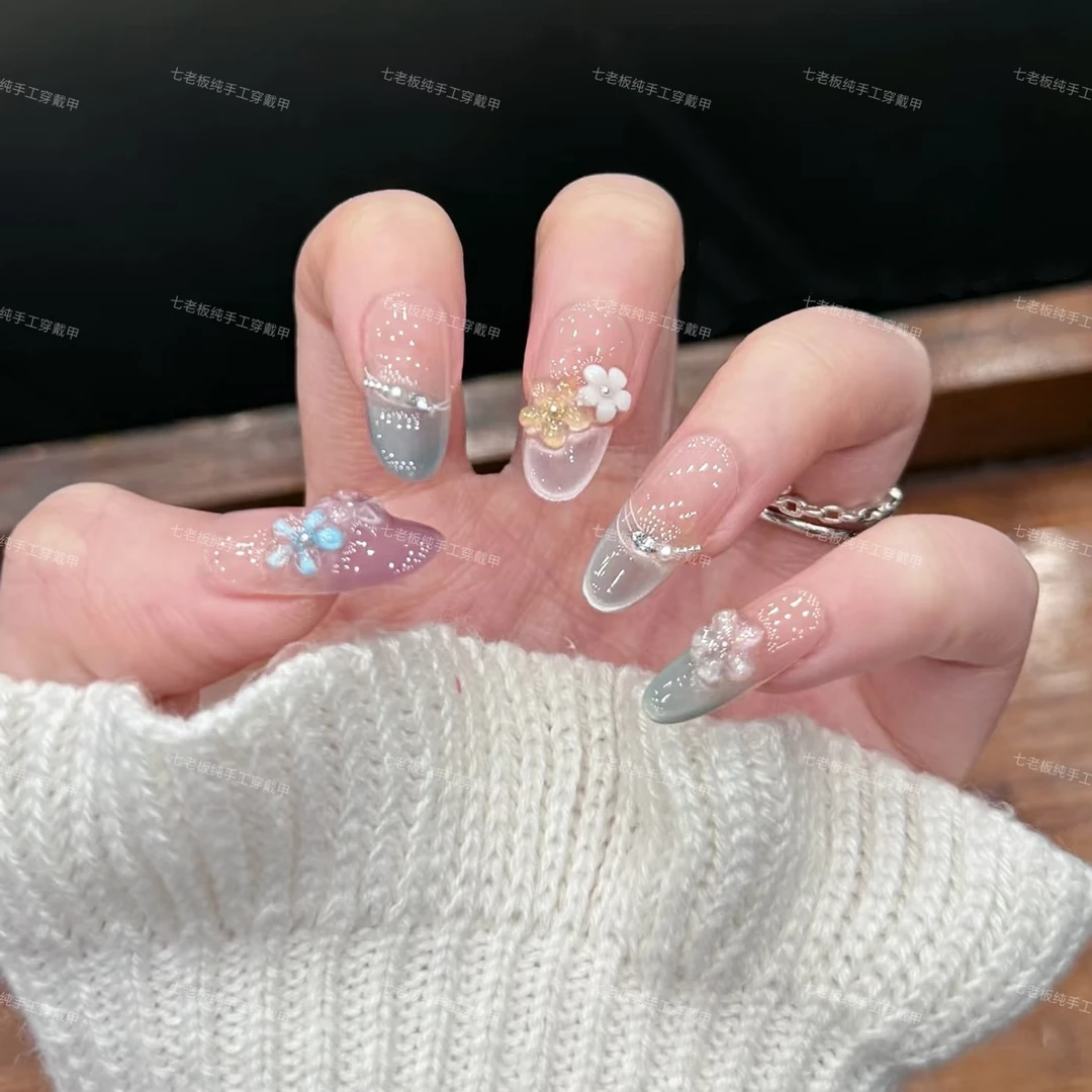 【水晶小花】纯手工穿戴甲简约高级立体小花春节穿戴甲