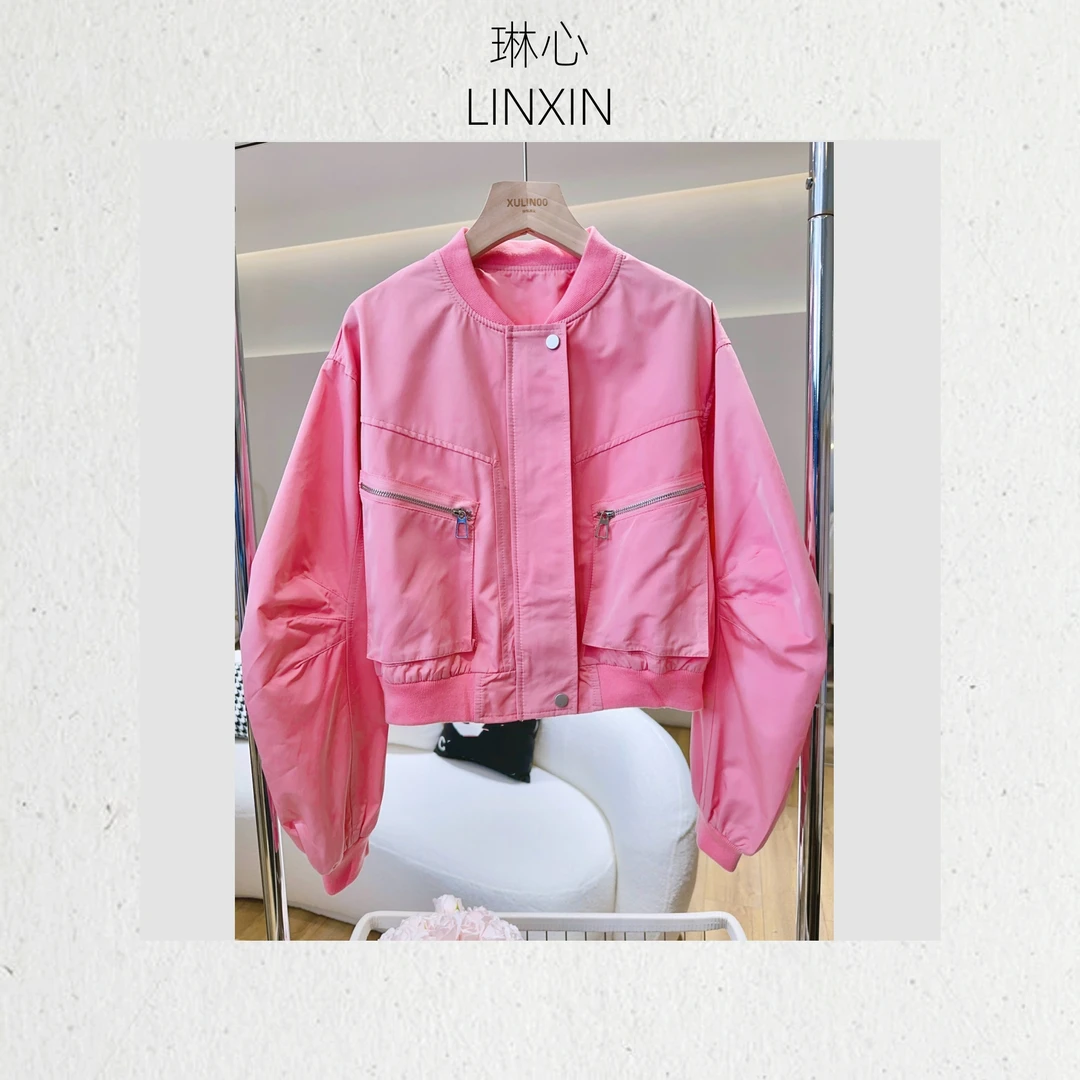 丨春夏季新款时尚减龄女装粉色拉链棒球服外套 QJR1226