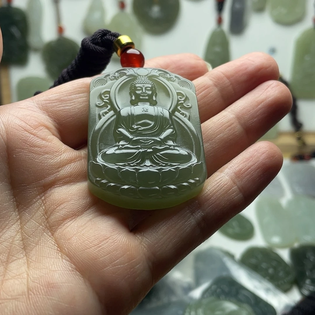 【闪购商品】精品湖水绿双面雕守护神吊坠云****1