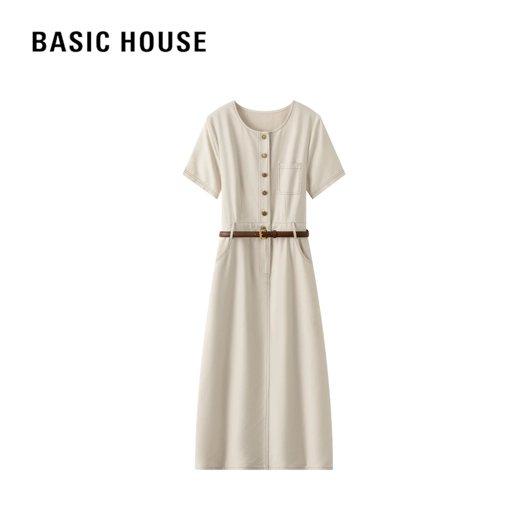 Basic House/百家好夏季休闲时尚气质显瘦轻奢百搭简约优雅连衣裙