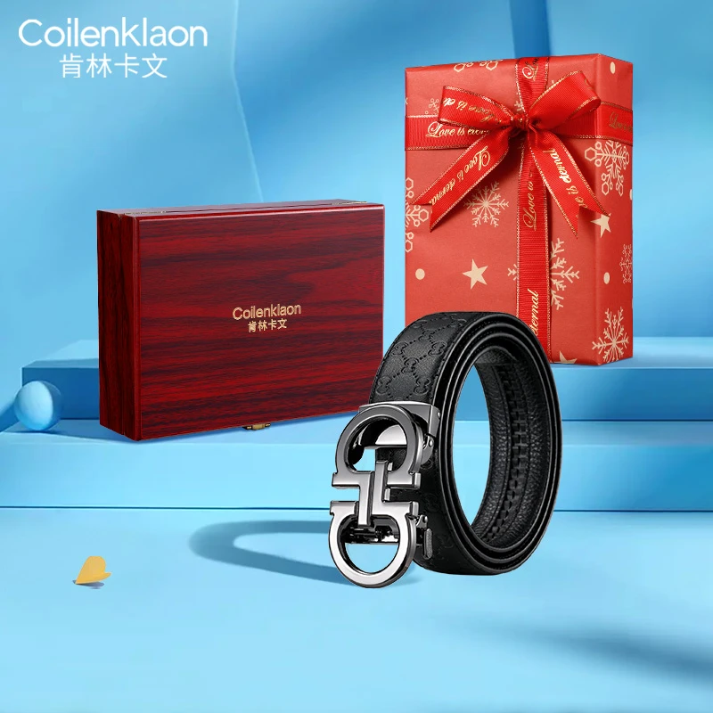 Coilenklaon法国轻奢品牌男士真牛皮皮带自动扣腰带送男友老公
