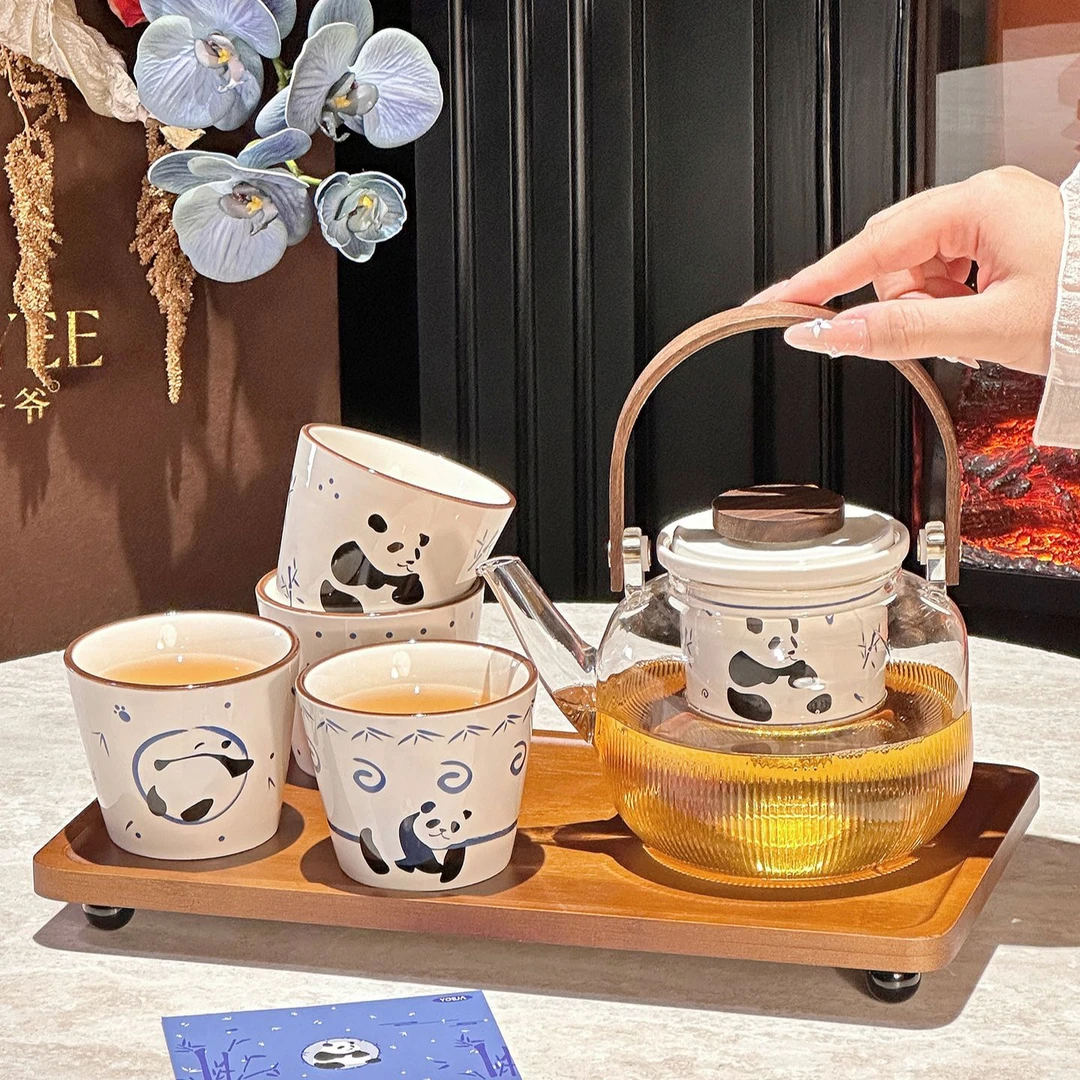 国风熊猫茶具套装家用待客水壶杯子陶瓷泡茶壶茶杯乔迁新居礼品