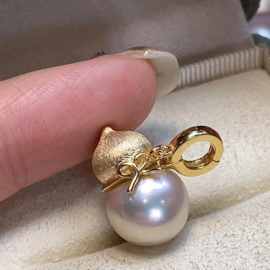 淡水珍珠吊坠(不含链)银S925镀金镶嵌