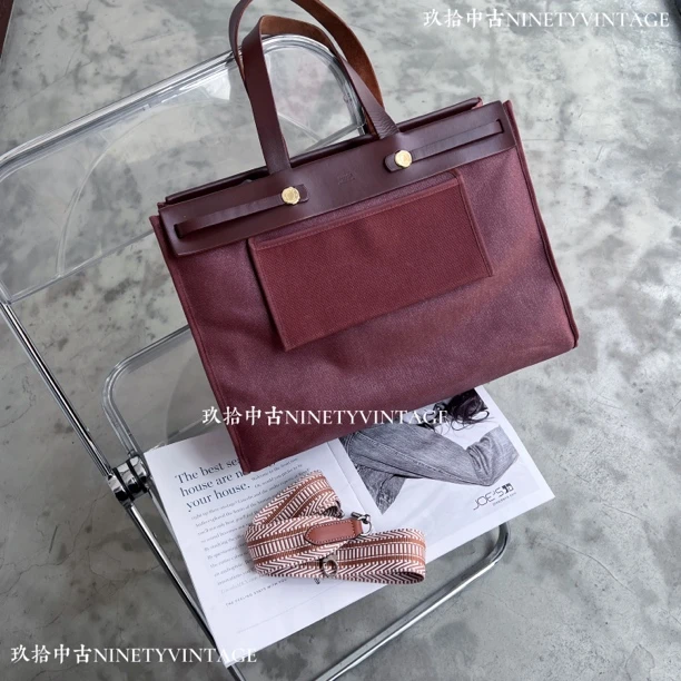 95新 Hermes/爱马仕 玖拾中古 金扣棕色herbag40 手提斜挎男包