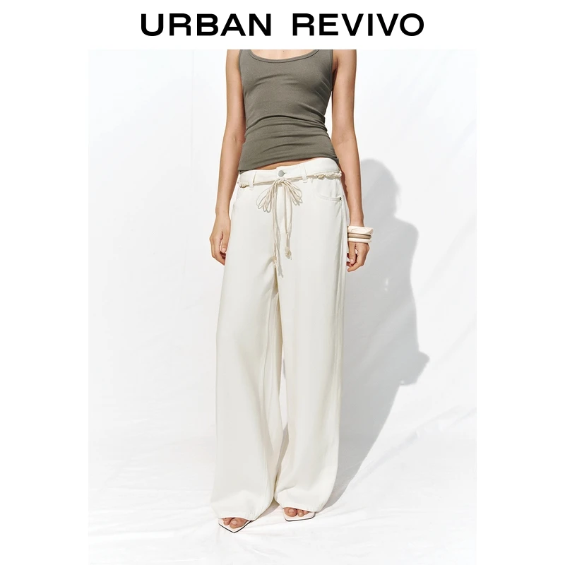 UR2025夏季新款女装波嬉风度假串珠腰带休闲长裤UWH850064